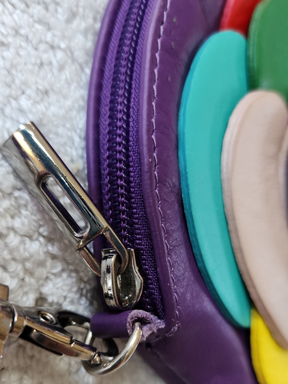 Vera Pelle Womens Purple Multicolor Floral Leather Crossbody Bag Preowned - Picture 3 of 8